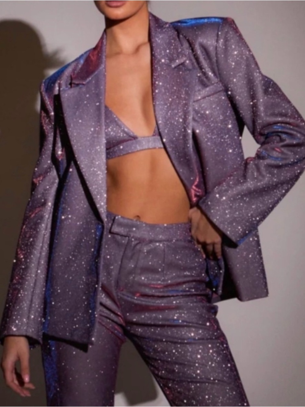 SLA The Label Women's Shimmer Blazer Jacket in Iridescent Plum